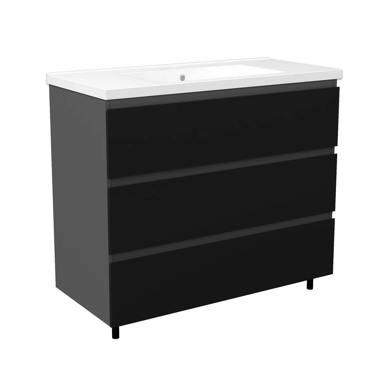 Duschspa Badmöbel-Set KEORI 100 cm Waschtisch mit Unterschrank Softclose Grifflos 3 Große Schubladen