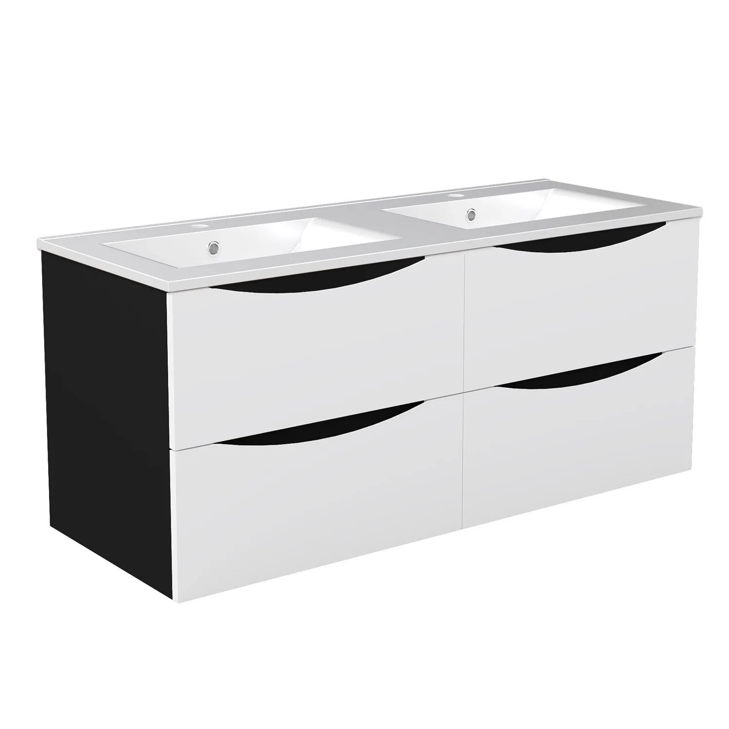 Duschspa Doppelwaschtisch mit Unterschrank ELIO 120 cm Keramik Waschbecken mit Grifflos Softclose