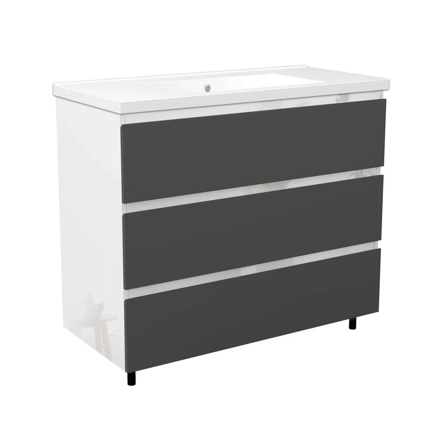 Duschspa Badezimmermöbel KEORI 100 cm Waschtisch mit Unterschrank Softclose Grifflos 3 Schubladen