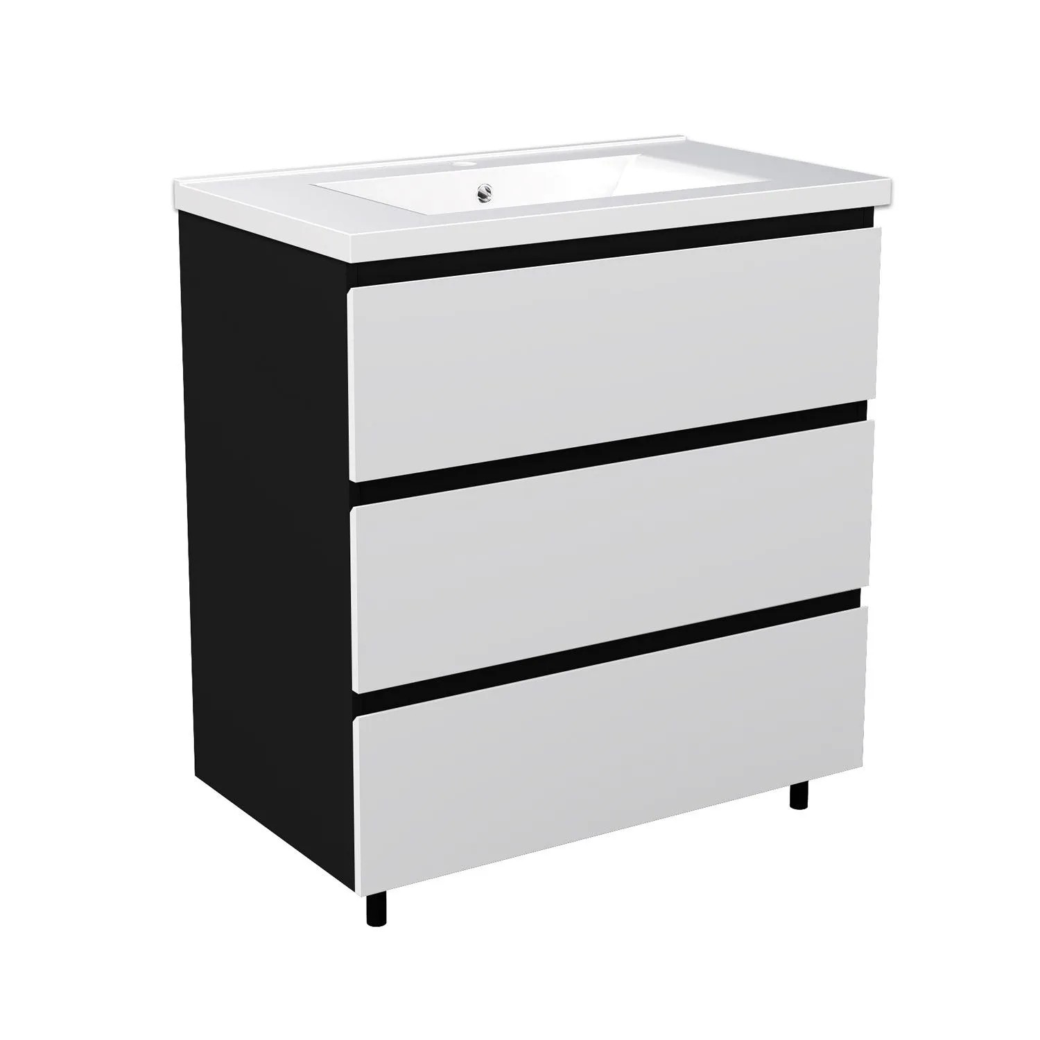 Duschspa Waschtisch Set KEORI 80 cm Unterschrank mit Softclose Grifflos 3 Große Schubladen