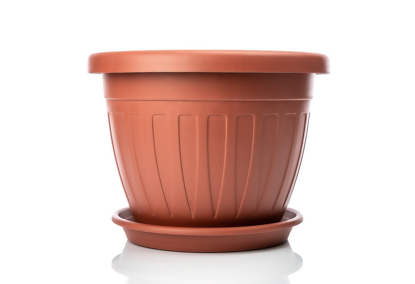 BigDean 6x Blumentopf Mit Untersetzer Rund ø40xH31 Cm Terracotta Wetterfester Pflanzkübel Wasserablauf UV Beständig Aus Bruchsicherem Kunststoff Innen Bild 5