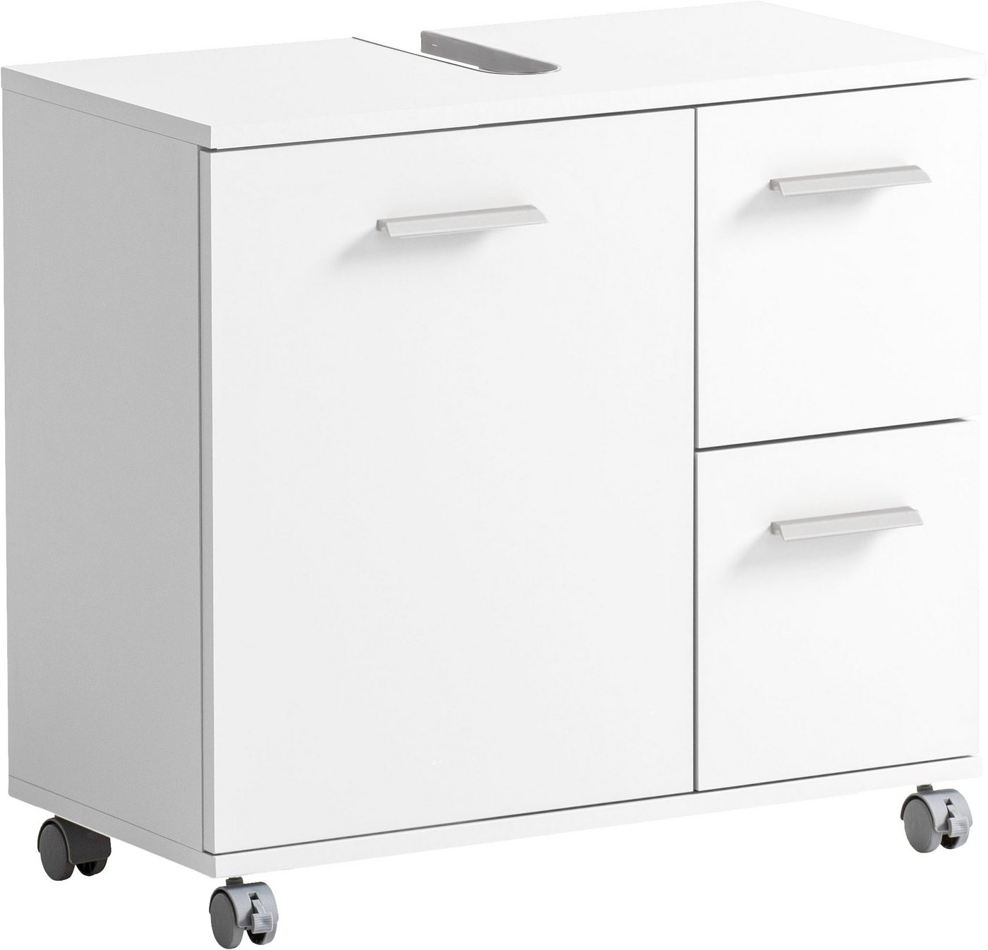 welltime Waschbeckenunterschrank Emmi, Breite 65 cm, Made in Germany auf Rollen, Siphonausschnitt, Metallbeschläge Bild 2
