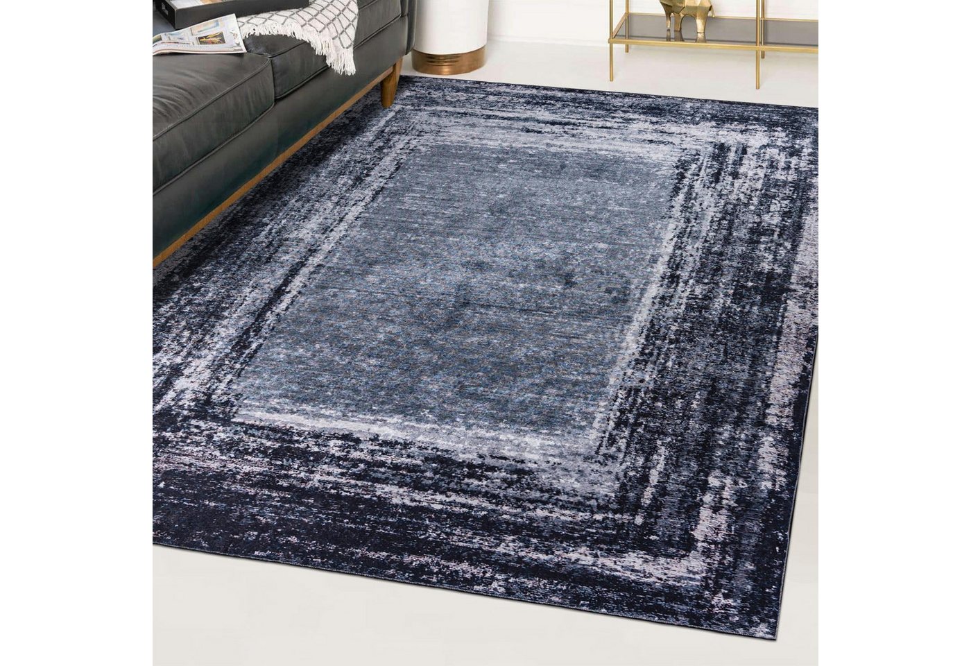 Mazovia Designteppich Modern Bordüre Schwarz Anthrazit Wohnzimmer, Schlafzimmer, Esszimmer, Fußbodenheizung Bild 2