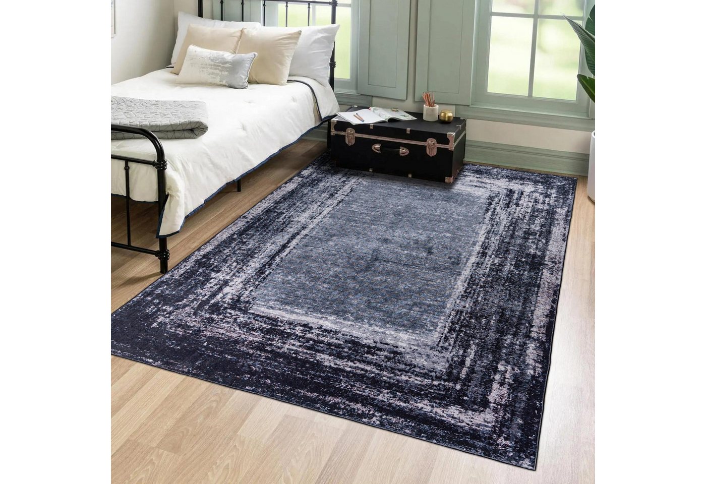 Mazovia Designteppich Modern Bordüre Schwarz Anthrazit Wohnzimmer, Schlafzimmer, Esszimmer, Fußbodenheizung Bild 3