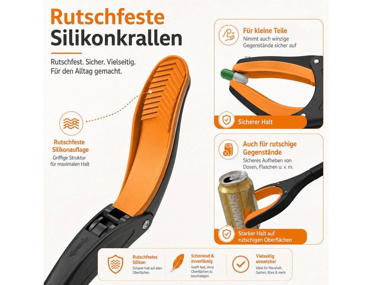 VEKROBOT Greifzange Faltbarer Müllgreifer, verdickter Arm rückenschonend für Schwangere, Set 1-tlg., Greifhilfe ohne Bücken, 2 teiliges faltbares Greifset Greifhilfe und Aufhebetool Bild 4