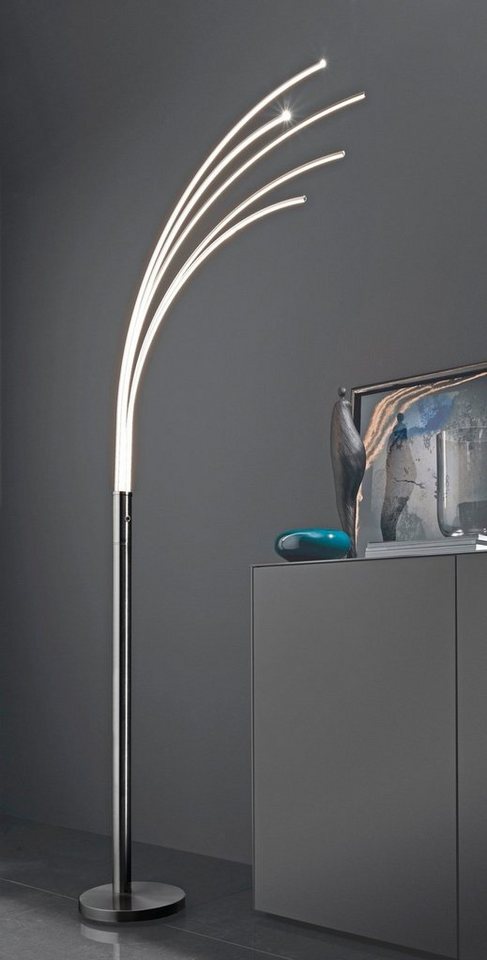 casa NOVA LED Bogenlampe Stehleuchte ECLIPSE, 5-flammig, H 200 cm, Metall, Dimmfunktion, LED fest integriert, Warmweiß, Silbergrau, Kunststoff, Touchsensor Bild 2