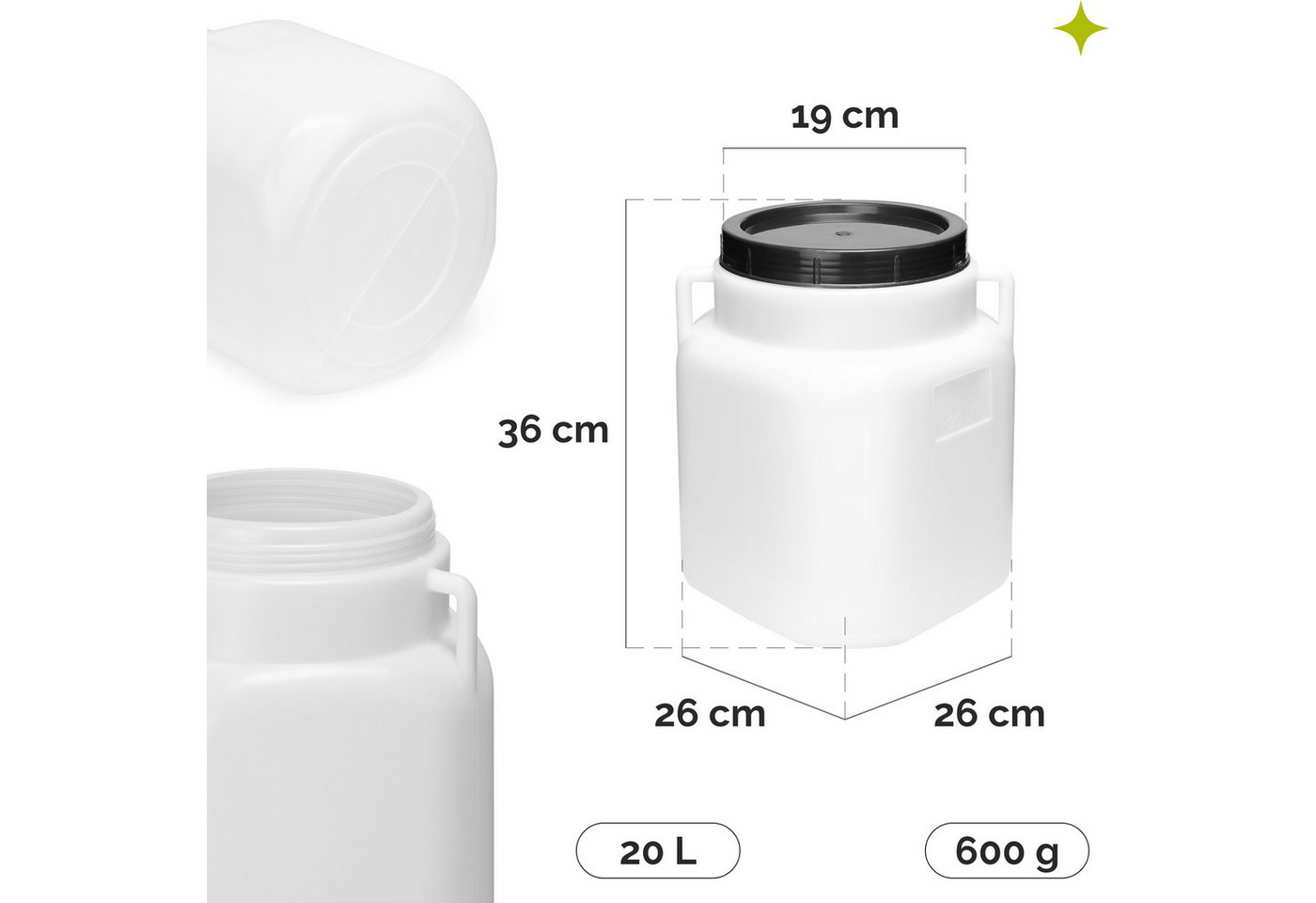 Garronda Regentonne 20L BPA-frei quadratisches Fass und Behälter mit Deckel GD-0088, Weiß, 20 l, (1-tlg), BPA-Frei