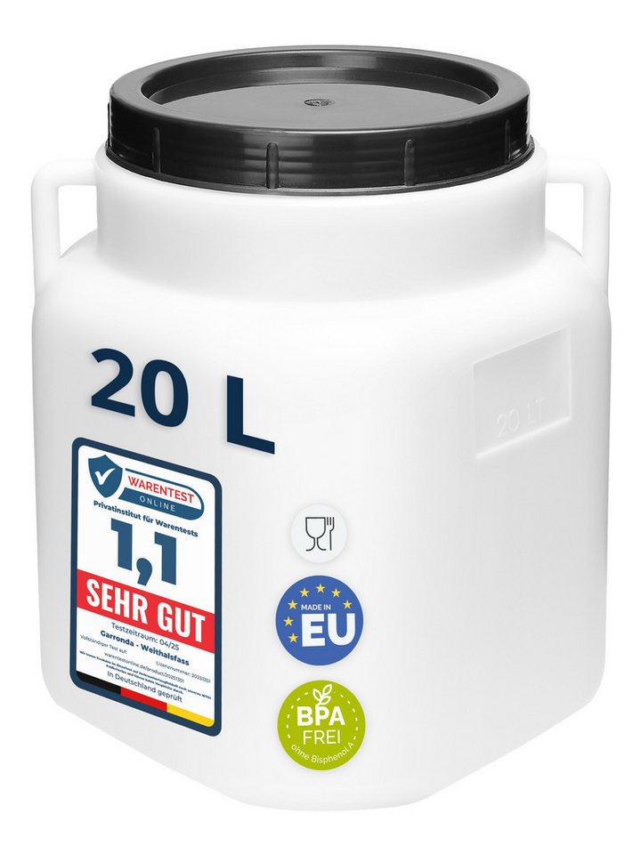 Garronda Regentonne 20L BPA-frei quadratisches Fass und Behälter mit Deckel GD-0088, Weiß, 20 l, (1-tlg), BPA-Frei Bild 5