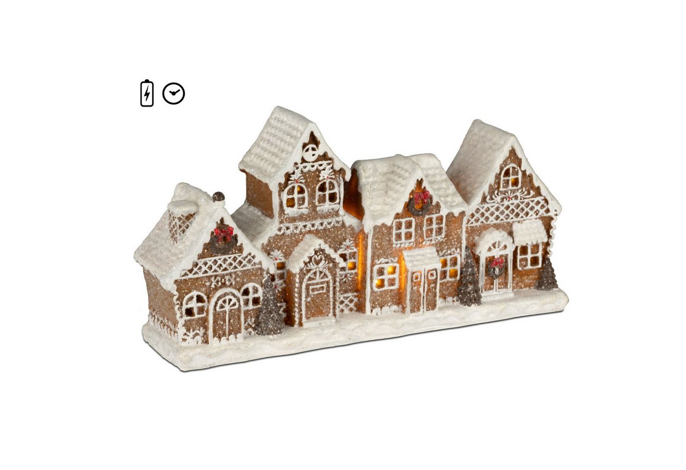 formano LED Dekoobjekt Lebkuchenhäuser, LED, Mit Timerfunktion, Weiß, Häuser, H: 12,2cm Bild 2