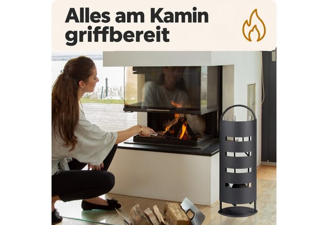 Relaxdays - Kaminbesteck, 5-teiliges Set, Schürhaken, Ascheschaufel, Besen, Zange & Ständer, Kamingarnitur, Schwarz/silber