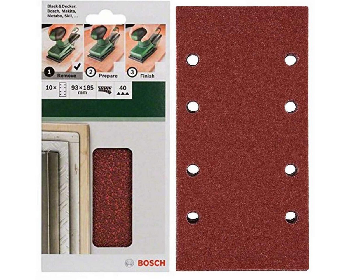 BOSCH Schleifpapier Schleifblatt Klett 10 x, 93 x 185 mm, Körnung 40 für Schwingschleifer