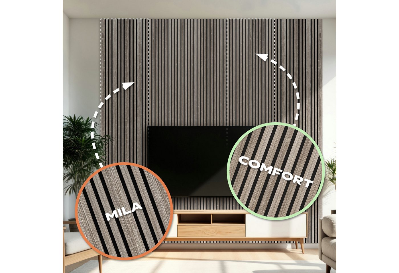 Hexim Wandpaneel, BxL: 60x278 cm, (Akustikpaneele 6 Stück 278x60cm Holz Mila - flexible Holzpaneele Platten Wanddeko Wand Kombipaneel Wandverkleidung Schalldämmung Akustikfilz braun 10.02m² Vintage Oak)