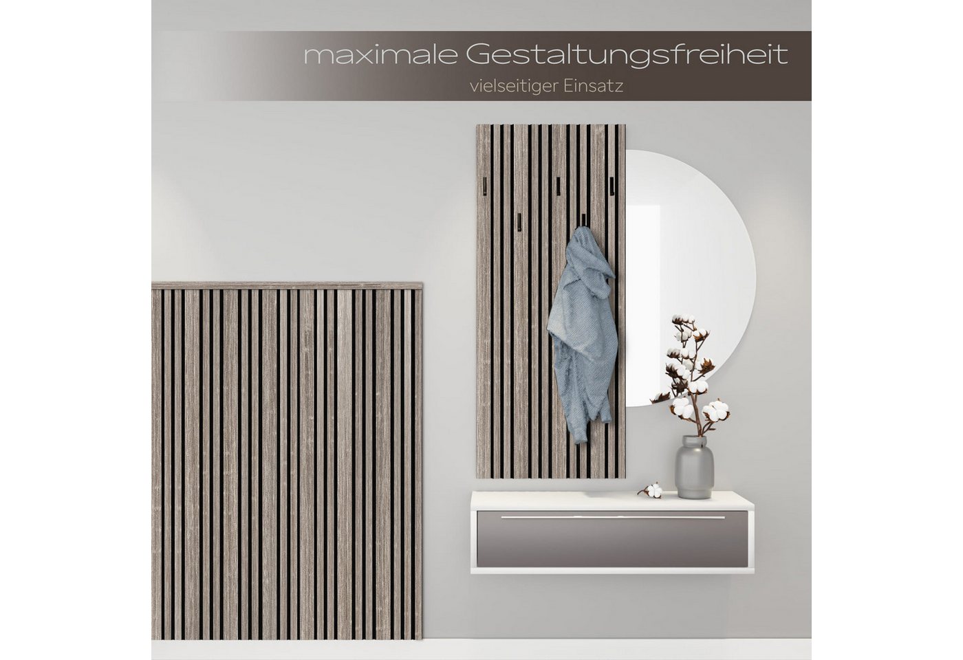 Hexim Wandpaneel, BxL: 60x278 cm, (Akustikpaneele 6 Stück 278x60cm Holz Mila - flexible Holzpaneele Platten Wanddeko Wand Kombipaneel Wandverkleidung Schalldämmung Akustikfilz braun 10.02m² Vintage Oak) Bild 3