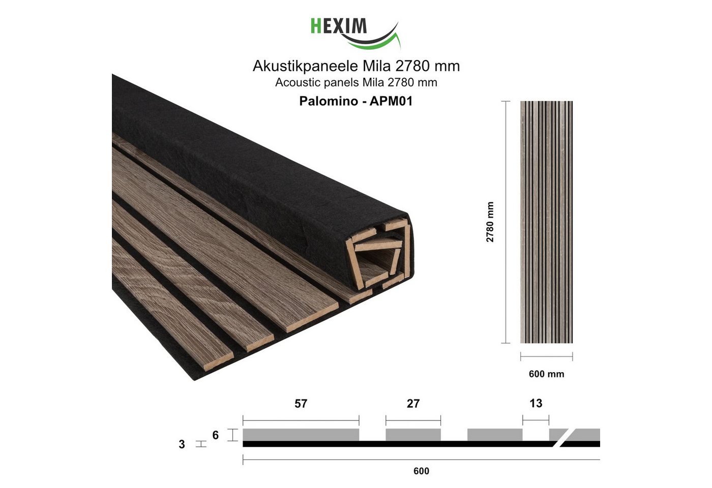 Hexim Wandpaneel, BxL: 60x278 cm, (Akustikpaneele 6 Stück 278x60cm Holz Mila - flexible Holzpaneele Platten Wanddeko Wand Kombipaneel Wandverkleidung Schalldämmung Akustikfilz braun 10.02m² Vintage Oak) Bild 4