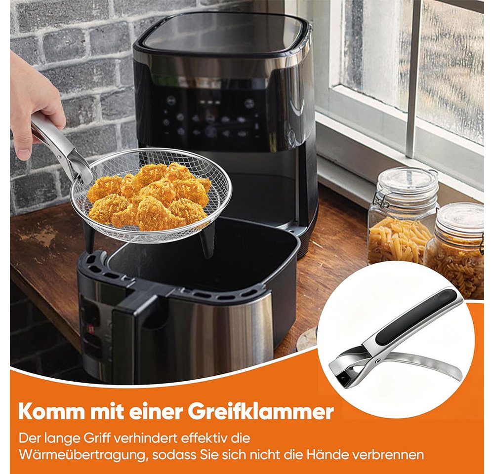 AFKSMILE Küchenmaschinen Zubehör-Set 3 Stück Zubehör heißluftfritteuse,airfryer zubehör,airfryer gitter, Edelstahl Frittierkorb,Stapelbar,Spülmaschinenfest mit Silikonfüßen Bild 4