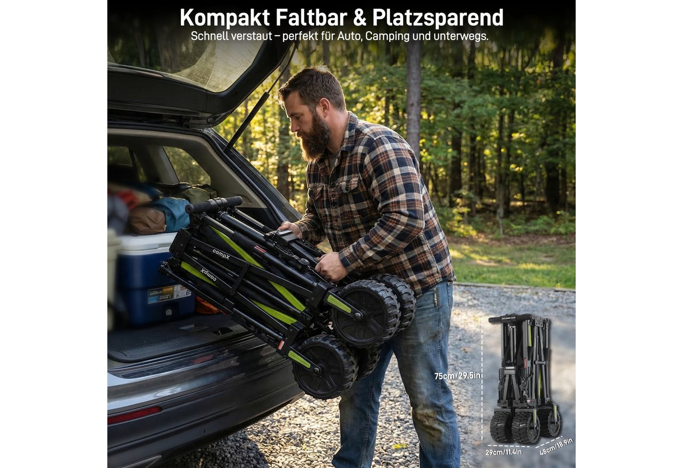 DYU Bollerwagen DYU campX Elektro-Bollerwagen faltbar 150 kg schwarz (Komplettset, Inkl. 36-V-8-Ah-Akku, Ladegerät, Sitzplatte, Bodenplatte und Anleitung), Elektroantrieb, faltbar, Fahr- und Ziehmodus, bis 12 km/h Bild 5