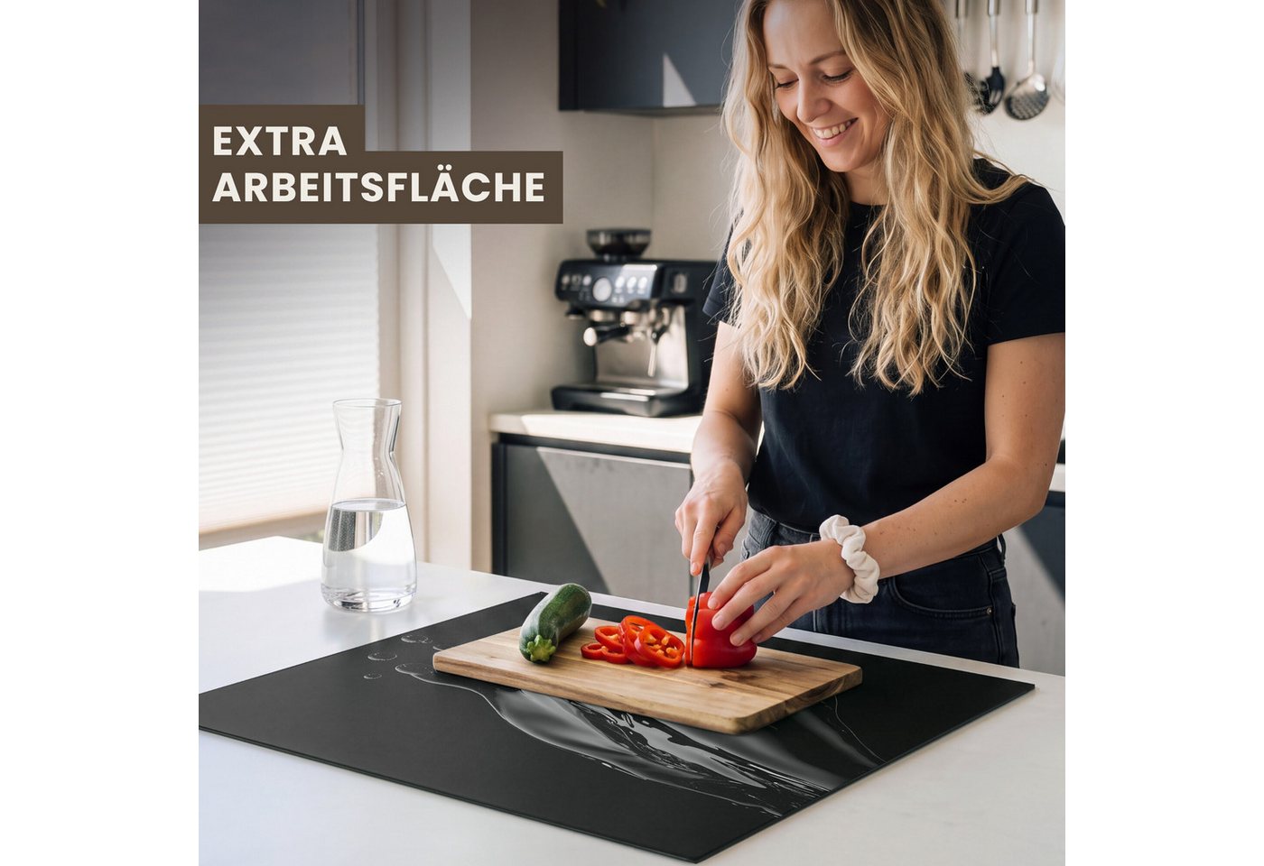 MuchoWow Herd-Abdeckplatte Schwarz - Spritzwasser - Wasser, Vinyl, (1 tlg), Küche Herdabdeckplatte Ceranfeld Vinyl Einteilig, 59x52 cm Bild 3