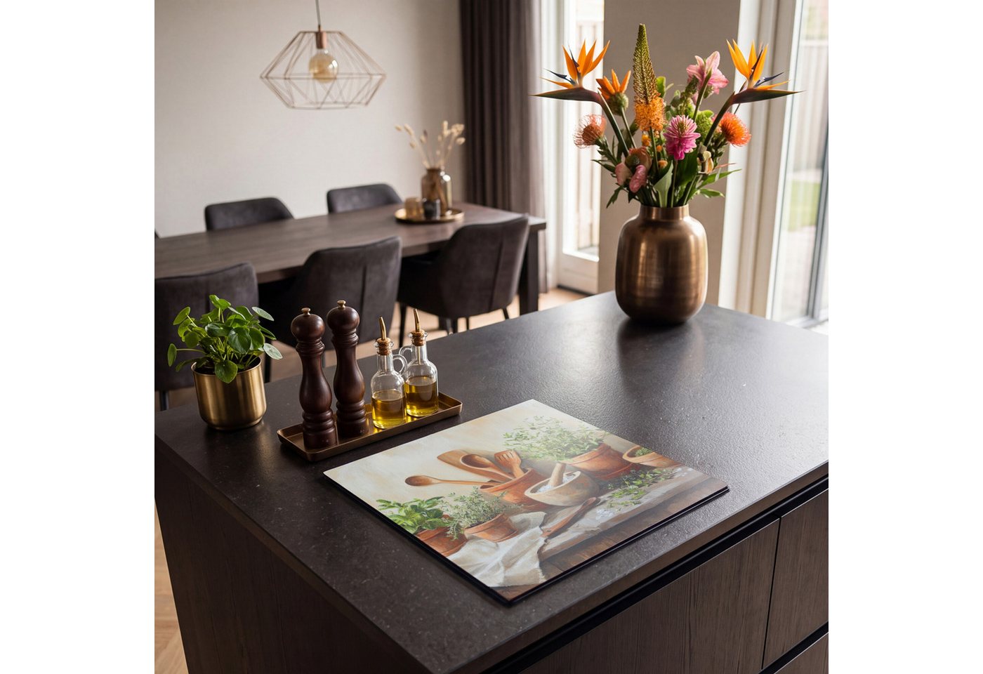 MuchoWow Herd-Abdeckplatte Töpfe - Kräuter - Holz, Vinyl, (1 tlg), Cerankochfeld Abdeckung, Herd Abdeckplatten Vinyl, 58x59 cm Bild 4