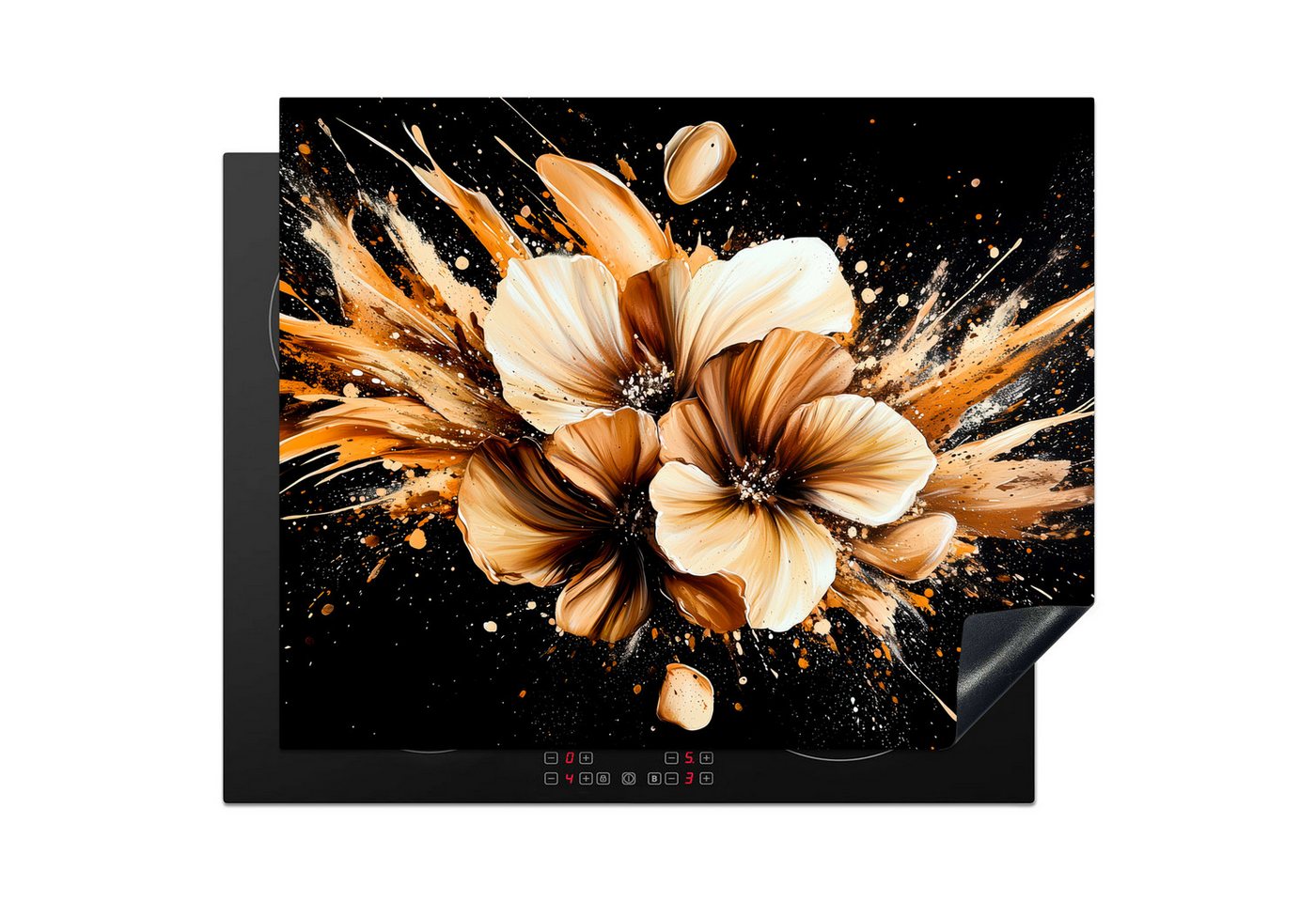 MuchoWow Herd-Abdeckplatte Blumen - Gold - Graffiti - Schwarz - Abstrakt, Vinyl, (1 tlg), Herdabdeckplatten für Ceranfeld, Induktionsschutz, 65x55 cm Bild 2
