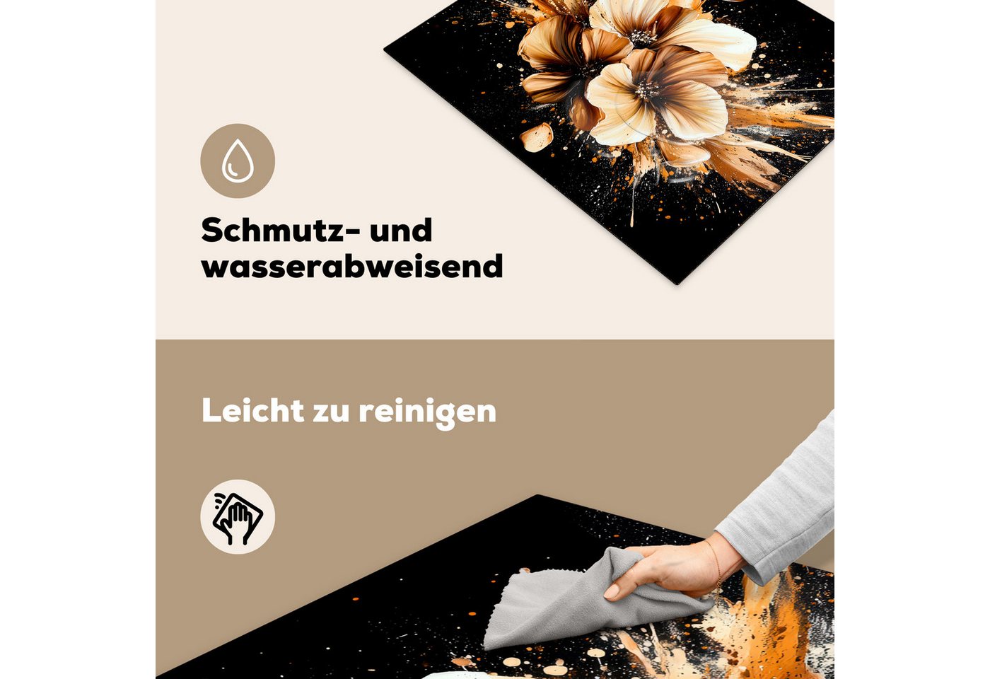 MuchoWow Herd-Abdeckplatte Blumen - Gold - Graffiti - Schwarz - Abstrakt, Vinyl, (1 tlg), Herdabdeckplatten für Ceranfeld, Induktionsschutz, 65x55 cm Bild 5