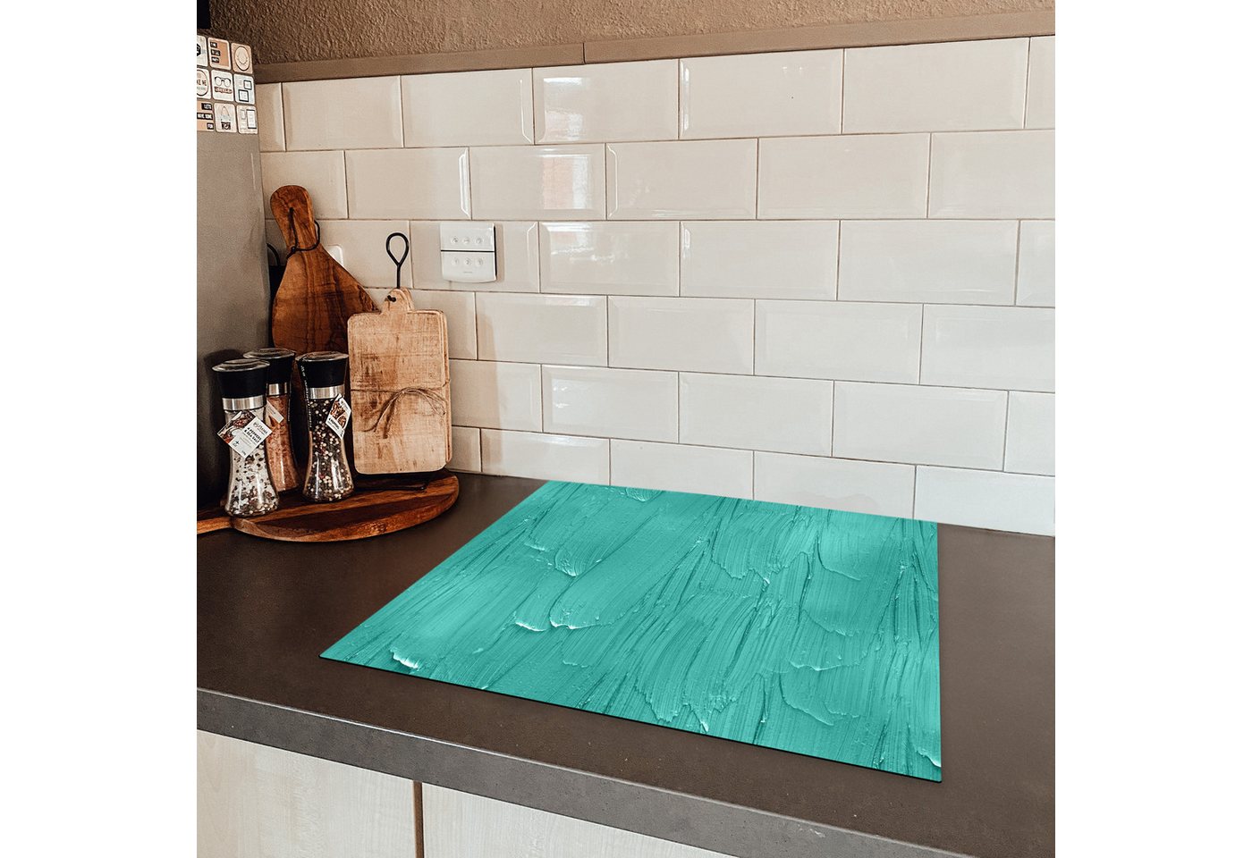 MuchoWow Herd-Abdeckplatte Farbe - Muster - Türkis, Vinyl, (1 tlg), Cerankochfeld Abdeckung, Herd Abdeckplatten Vinyl, 58.3x51.3 cm Bild 4