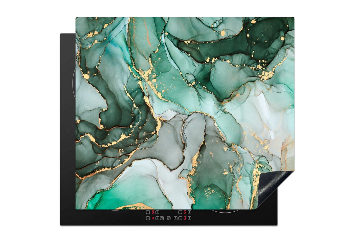 MuchoWow Herd-Abdeckplatte Gold - Marmor - Grün - Luxus - Marmoroptik/print - Grau, Vinyl, (1 tlg), Abdeckplatte für Ceranfeld, Herd Inductionsmatte, 60x50 cm Bild 2