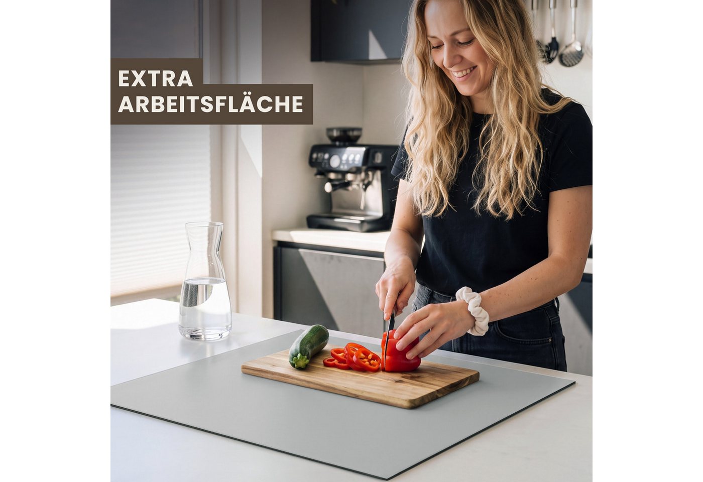 MuchoWow Herd-Abdeckplatte Grau - Unifarbener Druck, Vinyl, (1 tlg), K üche Herdabdeckplatte Ceranfeld Vinyl Einteilig, 59x52 cm Bild 3
