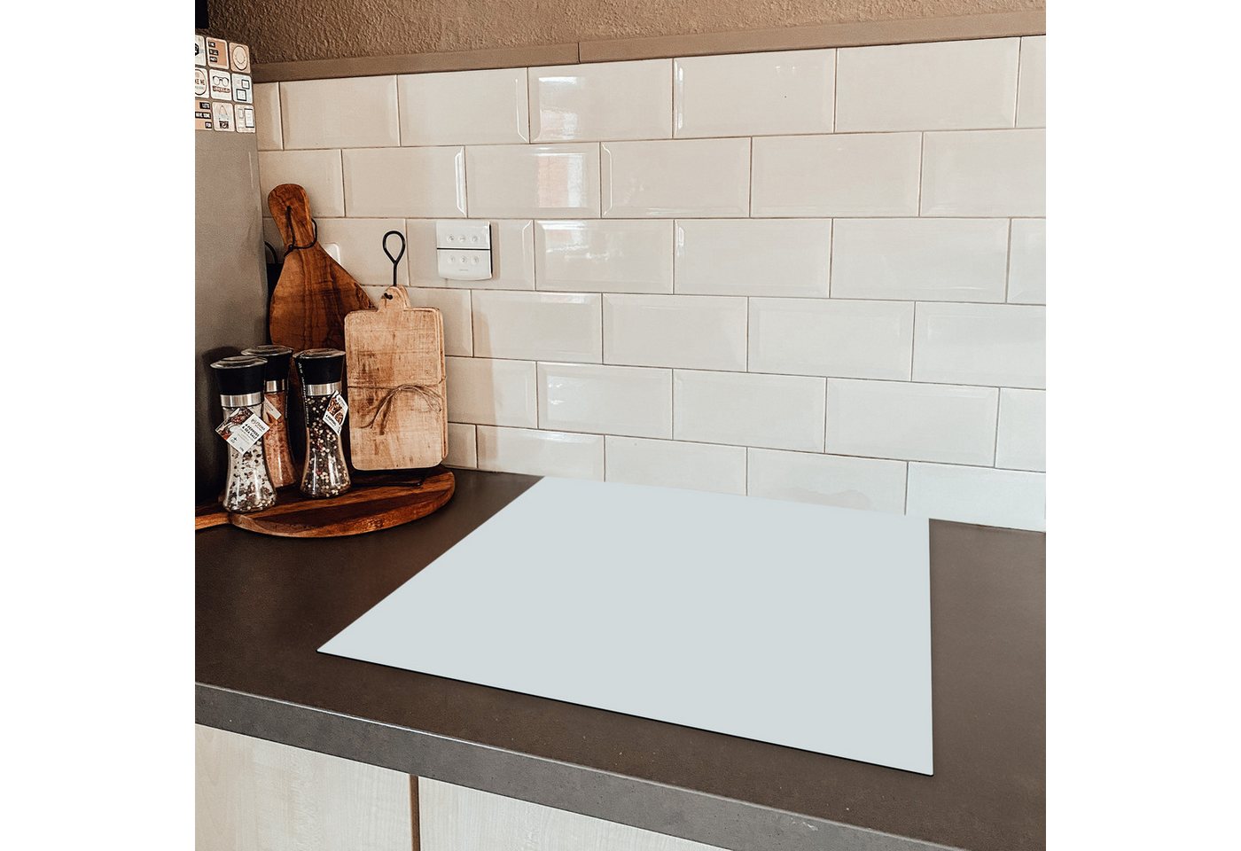 MuchoWow Herd-Abdeckplatte Silber - Grau - Metall - Leicht, Vinyl, (1 tlg), Cerankochfeld Abdeckung, Herd Abdeckplatten Vinyl, 58.3x51.3 cm Bild 5