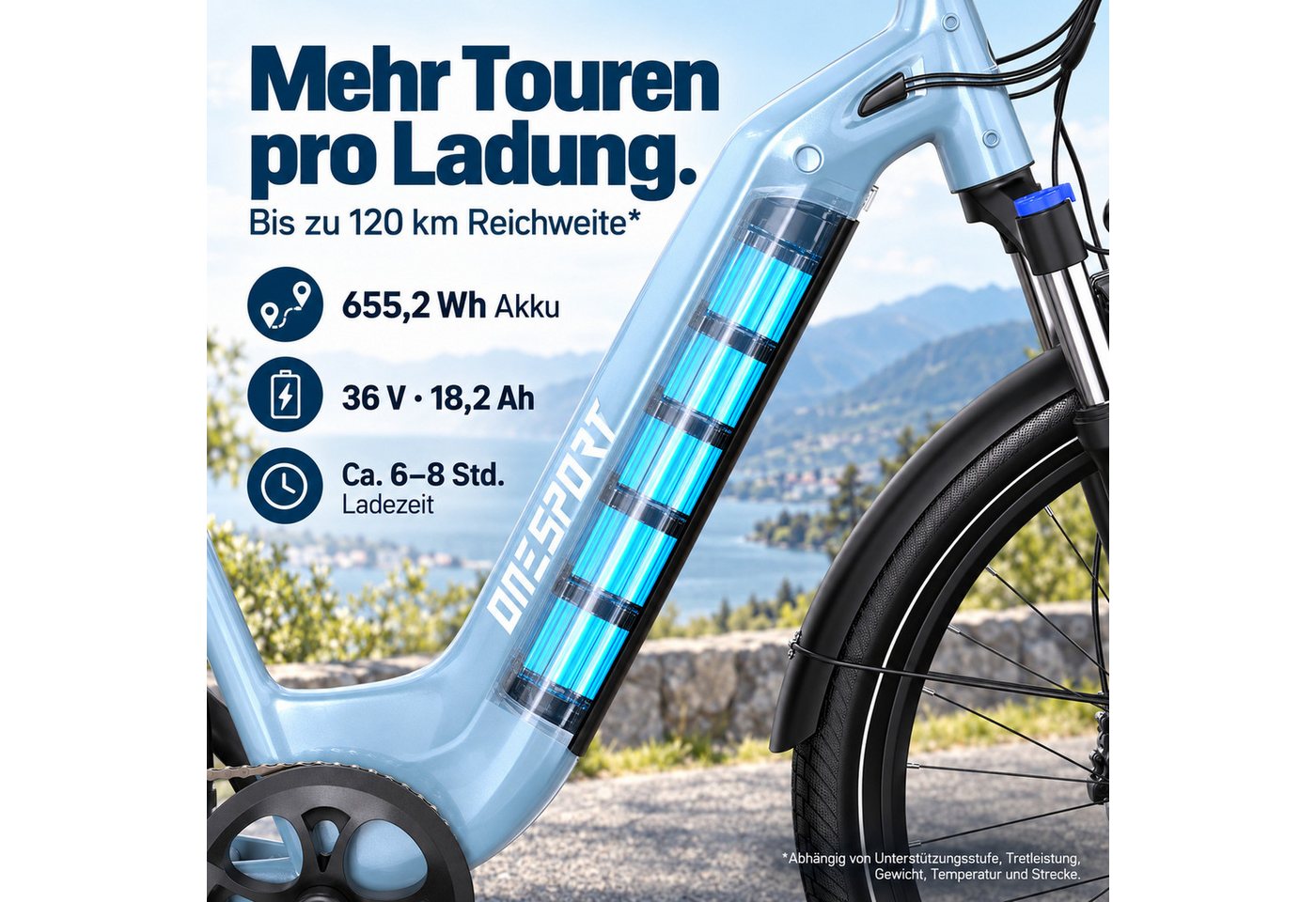 Onesport E-Bike Cityrad e bike für herren 28 zoll 18.2AH 36V 655WH damen 120km E-MBT, SHIMANO, Kettenschaltung, Heckmotor, 655,2 Wh, e bike für damen herren 28 zoll Cityrad 7 Gang Shimano hydraulischen Bild 5