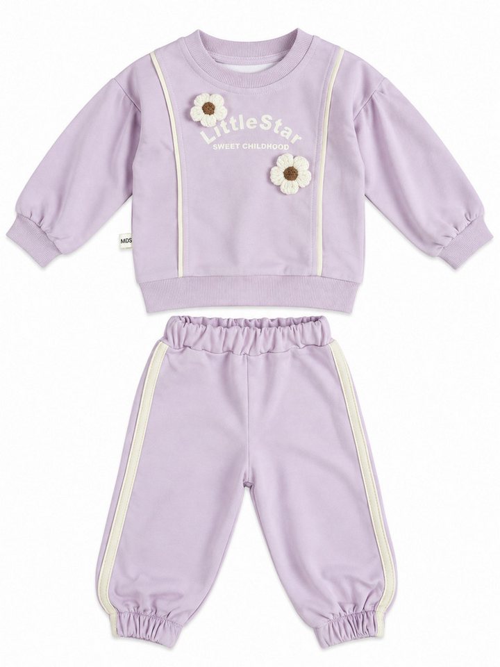 Lorey Medtec Freizeitanzug Mädchen Outfit 2-teilig 100% Baumwolle Pullover Hose mit Blumen (Pullover + Hose)