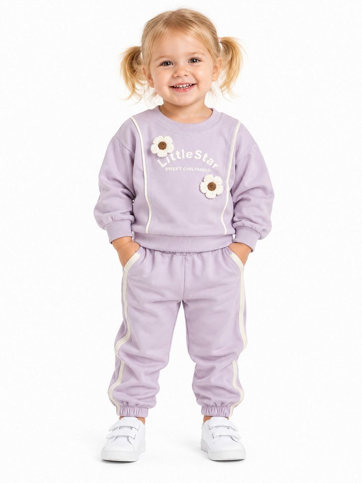 Lorey Medtec Freizeitanzug Mädchen Outfit 2-teilig 100% Baumwolle Pullover Hose mit Blumen (Pullover + Hose) Bild 2