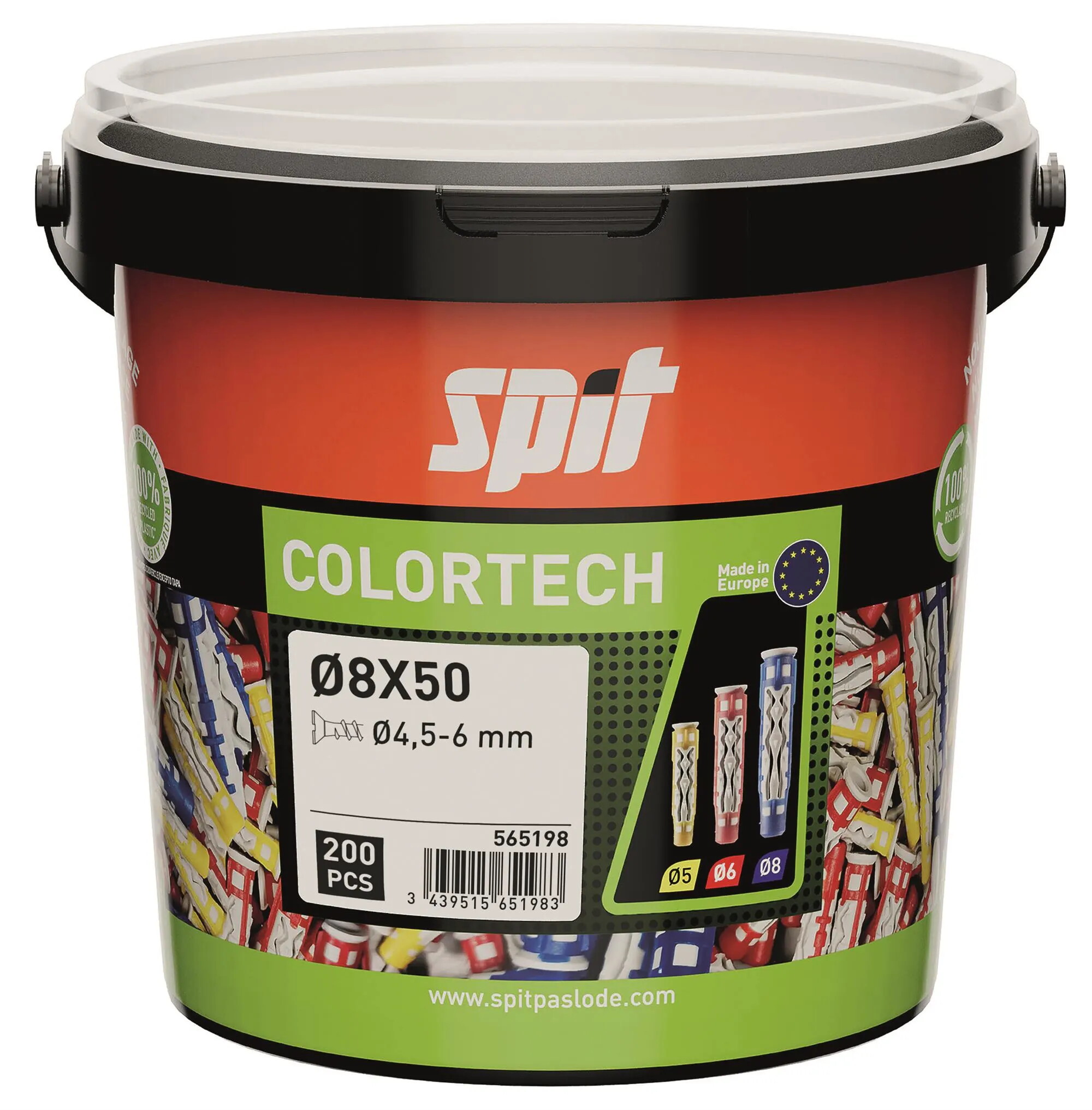 Plastikdübel Colortech 8x50 Ohne Schraube - Spit - Eimer 200 Stück - 565198