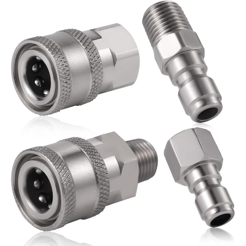4 Pièces Coupleur De Nettoyeur Haute Pression, Npt 1/4 Pouce Connecteur Rapide En Acier Inoxydable Mâle Femelle Accessoires De Nettoyeur Haute Pression Avec Filetage Externe Interne (argent)