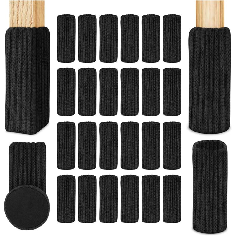 24pcs Chaussette Chaise Pour Pieds De Chaise, Chaussettes De Chaise Mobilier En Feutre, Patins Antidérapants Pour Convient Aux Pieds De Chaise, Évitez Les Rayures Et Le Bruit, Noir