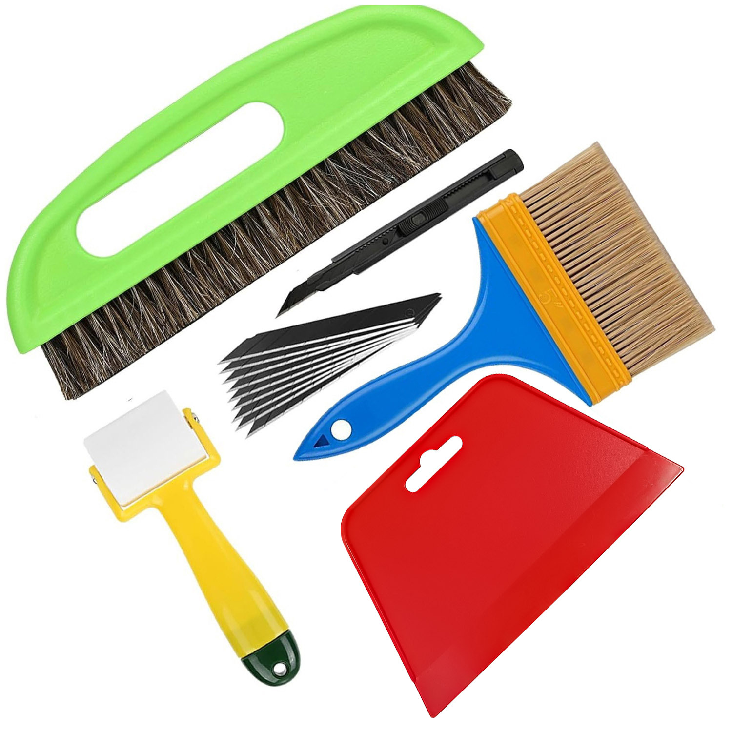 Tapeten-installationsset, Folienwerkzeuge Für Tapeten, Autofenster, Vinylfliesen, Mit Glättungsbürsten, Klebebürste, Rolle, Folienrakel, Allzweckmesser Und Klingen - Csparkv