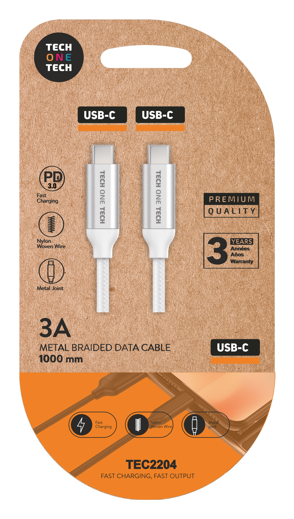 Usb-c Pd 3a Ultra Schnelles Kabel 1m Nylon Weiß