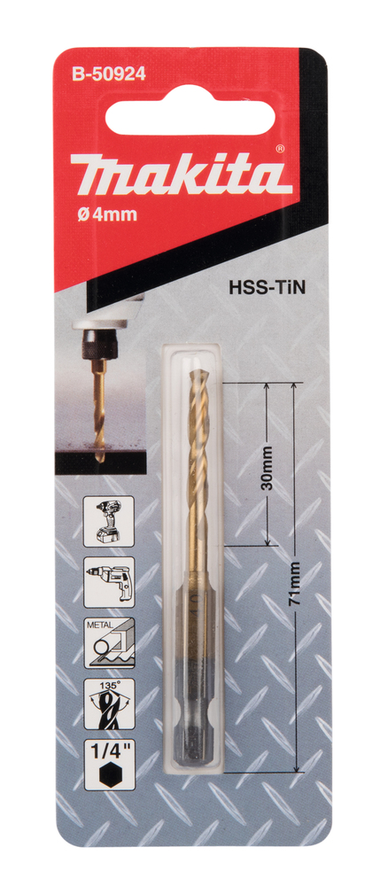 Kurze Hss-tin Metallbohrer, 1/4'' Sechskantaufnahme - 4 X 71 Mm - Makita - B-50924