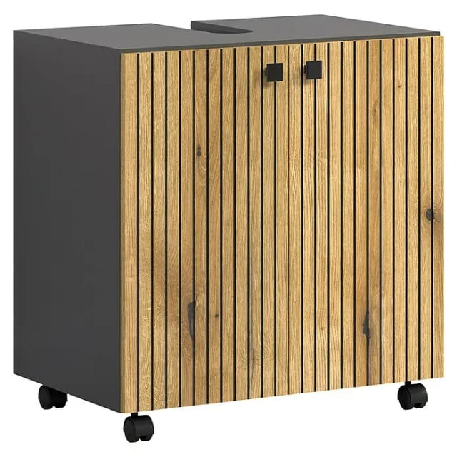 Purebliss Waschbeckenunterschrank Eiche Dekor, Antrazit.