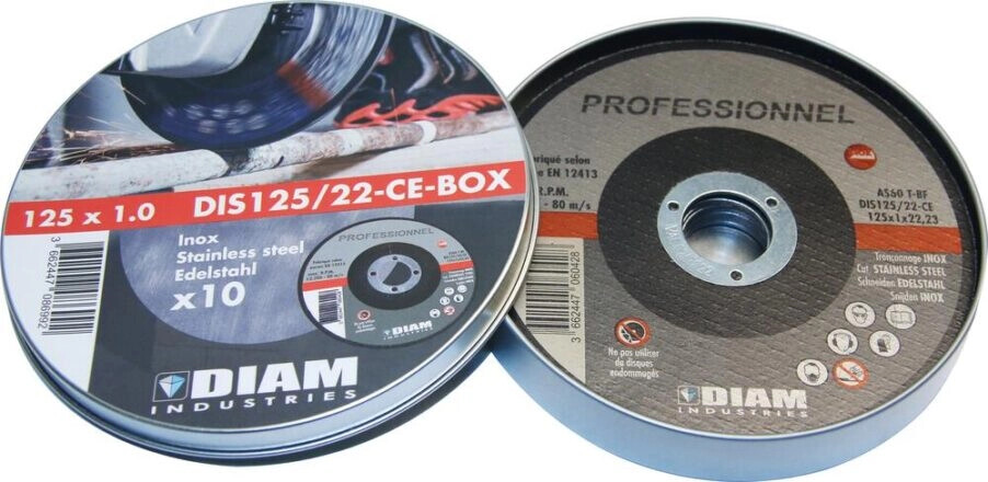 Packung Mit 10 Schleifscheiben Ø125 X 1 X 22,23 Edelstahl - Diam Industries - Dis125/22-ce-box