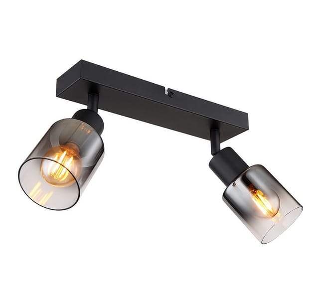 Globo Lighting - Deckenleuchte Spotleuchte 2 Strahler Schwarz Rauchglas Deckenstrahler Spots Schwenkbar, Glas Metall, 2x E14 Fassung, Lxbxh 26x7x13,7 Cm