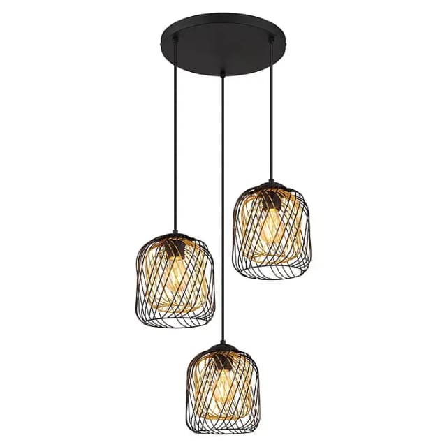 Pendelleuchte Esszimmerlampe Hängeleuchte Metall Schwarz Gold 3-flammig D 40 Cm