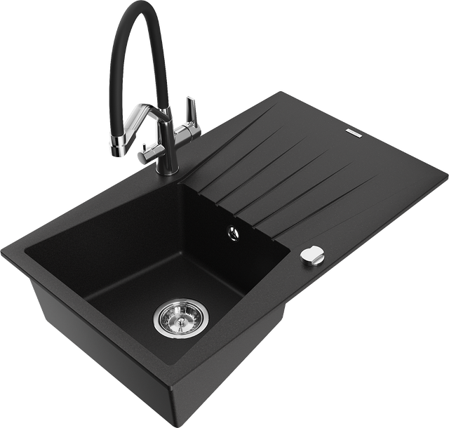 Cesar 1 Becken-granitspüle Mit Abtropffläche Und Mischbatterie Duo, Schwarz - 6514-77-671701-0 - Mexen