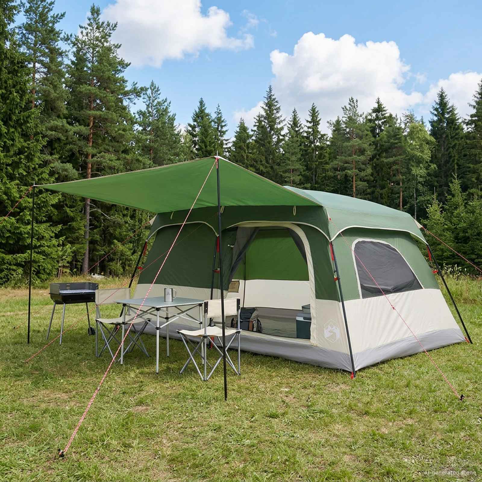 Vidaxl Family Tent 10-person Green Polyester And Steel