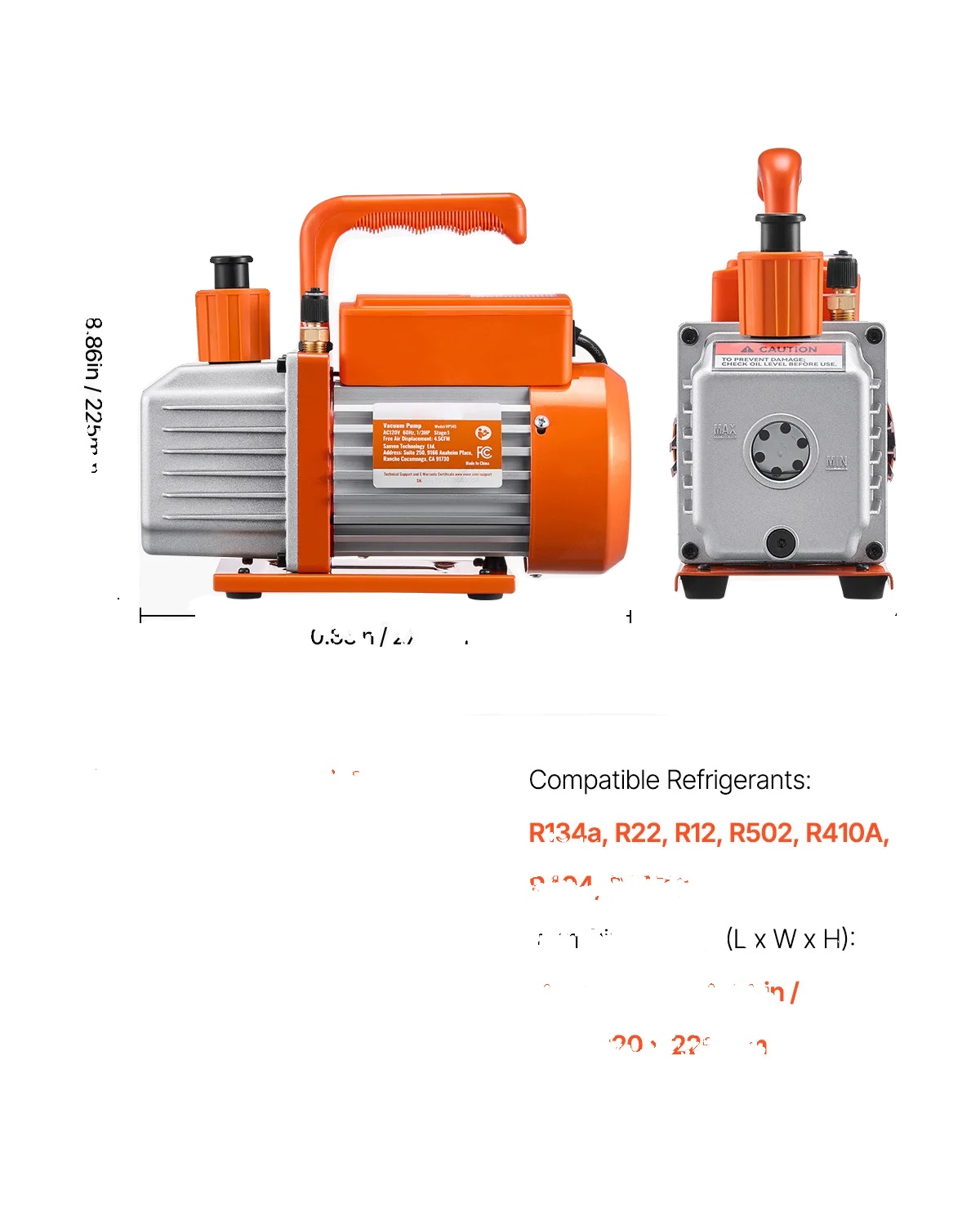 Vakuumpumpe, Universelle Kältemittelkompatibilität, Hohe Leistung, 4,5 Cfm 1–3 Ps R410a, Eu