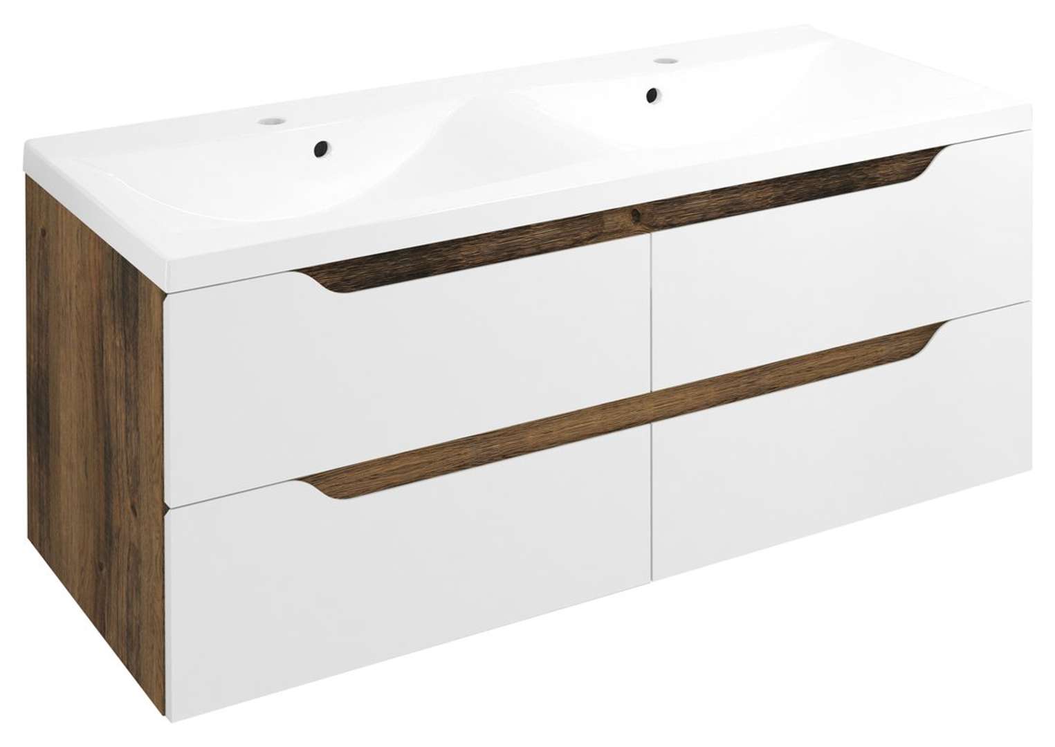 Sapho Wave - Doppelwaschbeckenunterschrank 120x50x48 Cm, 4 Schubladen, Weiß/collingwood Eiche Wa120-3019