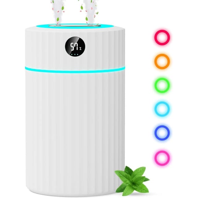 Doppelter Sprühluftbefeuchter Mit Led-anzeige, 2 L Leiser Ultraschall-luftbefeuchter Für Babys Mit 7-farben-licht, Luftbefeuchter Für Schlafzimmer, 10 Filter, Luftbefeuchter Hält 36 Stunden
