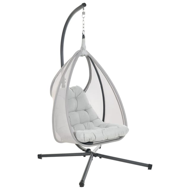 Hängesessel Hellgrau Metall Mesh Mit Gestell Kissen Modernes Design Für Garten Terrasse Wohnzimmer