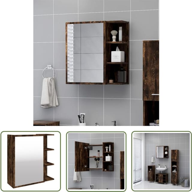 The Living Store Bad-spiegelschrank Räuchereiche 62,5x20,5x64 Cm Holzwerkstoff - Holzschrank - Badezimmermöbel - Spiegelschrank - Wandmontage - Rauchfarbe