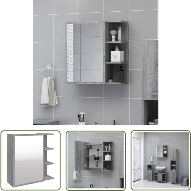 The Living Store - Bad-spiegelschrank Grau Sonoma 62,5x20,5x64 Cm Holzwerkstoff - Badezimmermöbel - Spiegelschrank - Holzwerkstoffschrank - Grau Sonoma - Handtuchhalter