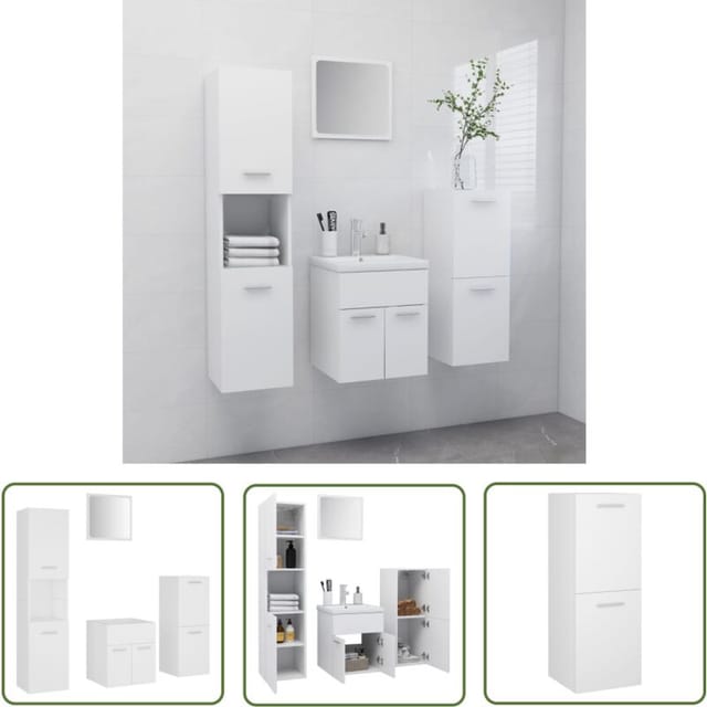 The Living Store Badmöbel-set Weiß Holzwerkstoff - Badmöbel Set - Badezimmerschränke - Wandspiegel - Weißes Badmöbel - Holzwerkstoff